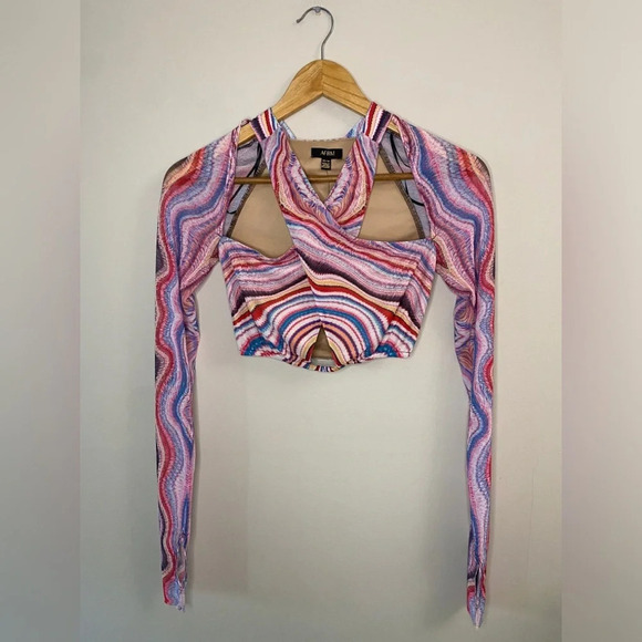 🏷️ NWT AFRM Cordelia Cropped Cross Neck Long Sleeve Top - Picture 4 of 7